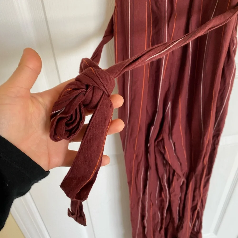 BILLABONG Bella Day Burgundy Multi Striped Culotte Jumpsuit Overalls Size Large